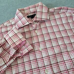 Express Design Studio Mens Pink Houndstooth Plaid Cotton Button Down Shirt Med
